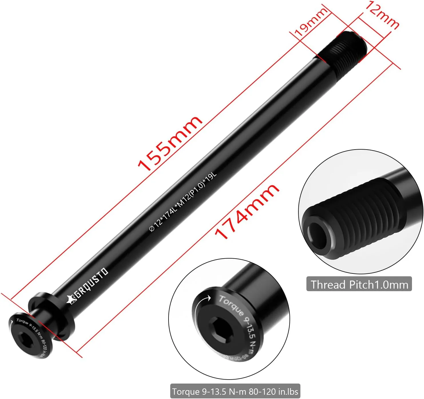 1.0mm Thread Pitch Front Rear Thru Axles for Road Mountain Bicyle Suspension Forks Rigid Forks and Bike Rear Frame, 6061 Aluminium Alloy Boost Through Axle: 12mm x 120mm to 185mm Includes 8 Lengths