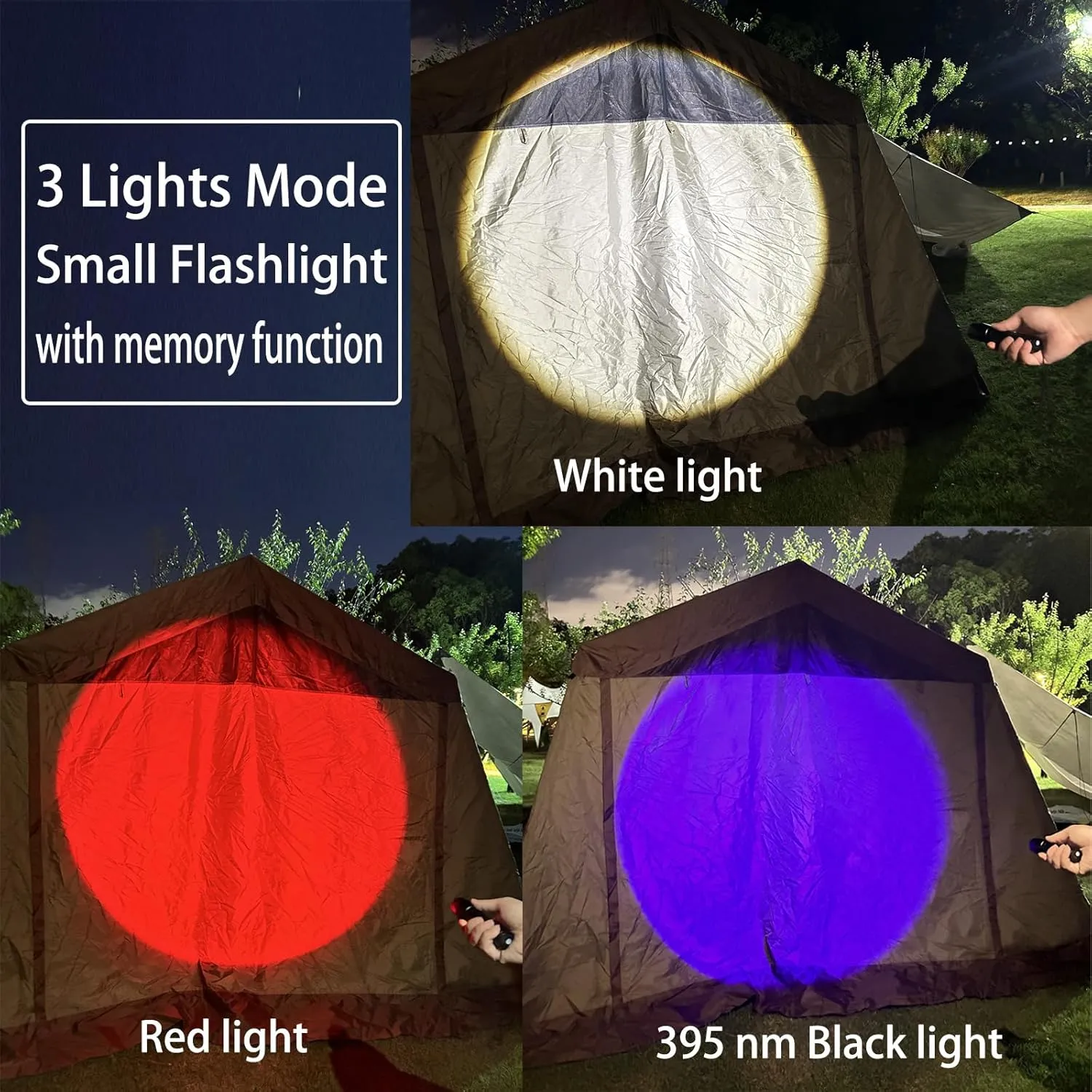 2 Pack LED Rechargeable Red Flashlight, LED Small 395 NM Black Flashlight with Memory Function, Super Bright Zoomable Red Light Black Lights Flashlights with USB C Charging for Camping Hiking Home