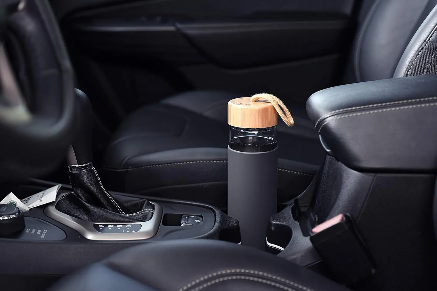 20 Oz Borosilicate Glass Water Bottle with Bamboo Lid and Silicone Sleeve  Reusable BPA Free Drinking Bottle with Lids - Cute Bottle for Women - Glass Shaker Bottle (Charcoal Grey)