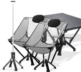 4-Pack: 2xSilver High Back Chairs 1xLong Table 1xLight
