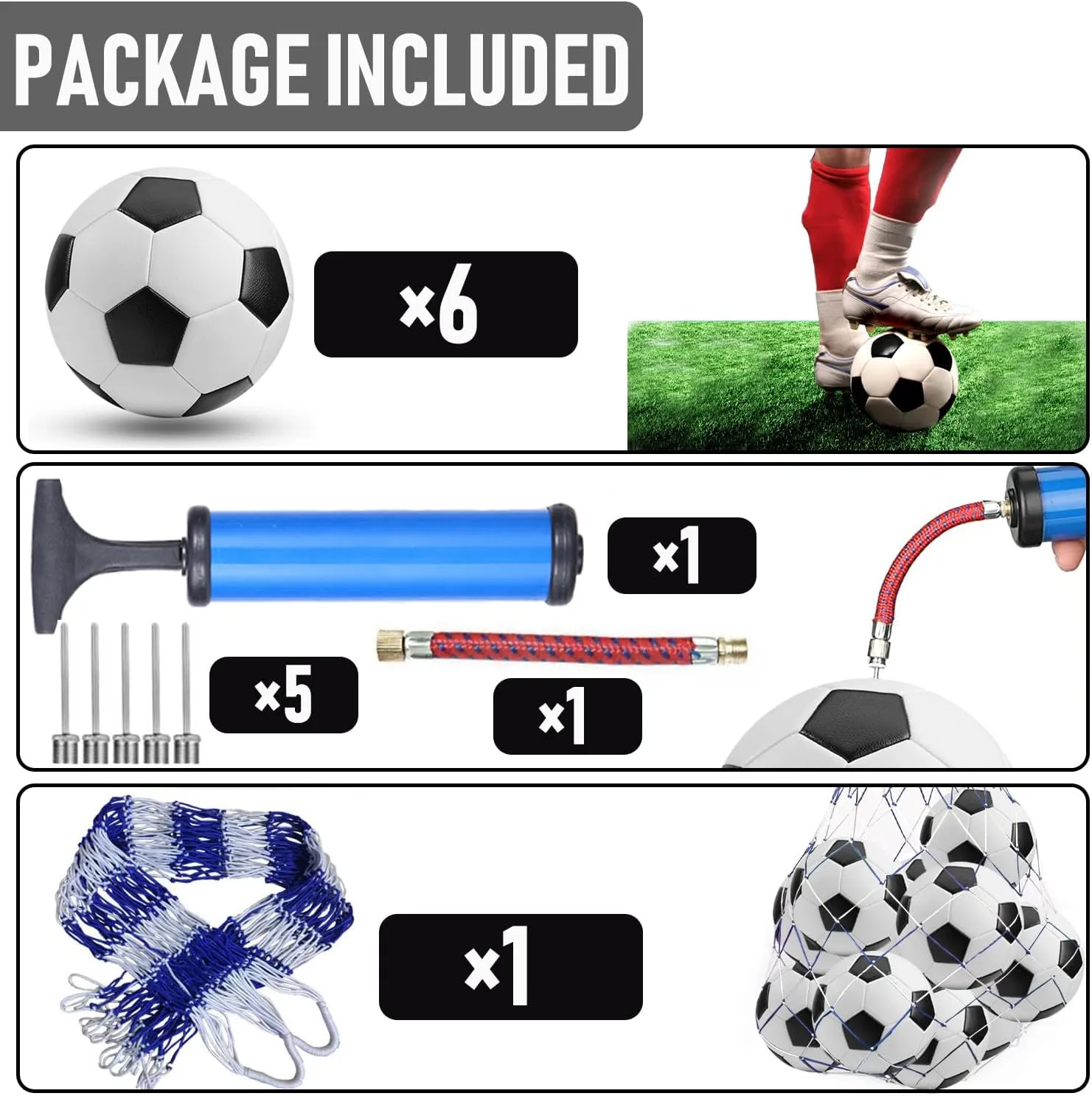 6 Pack Classic Soccer Balls Size 5/4/3 Includes Ball Pump and Net Bag??Soccer Training Ball Practice for Kids and Adults??Competition Soccer for Indoor Outdoor