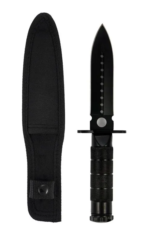 8" Hunting Stainless Steel Black Knife With Survival Kit & Pouch