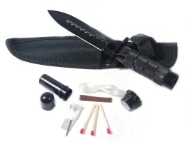 8" Hunting Stainless Steel Black Knife With Survival Kit & Pouch