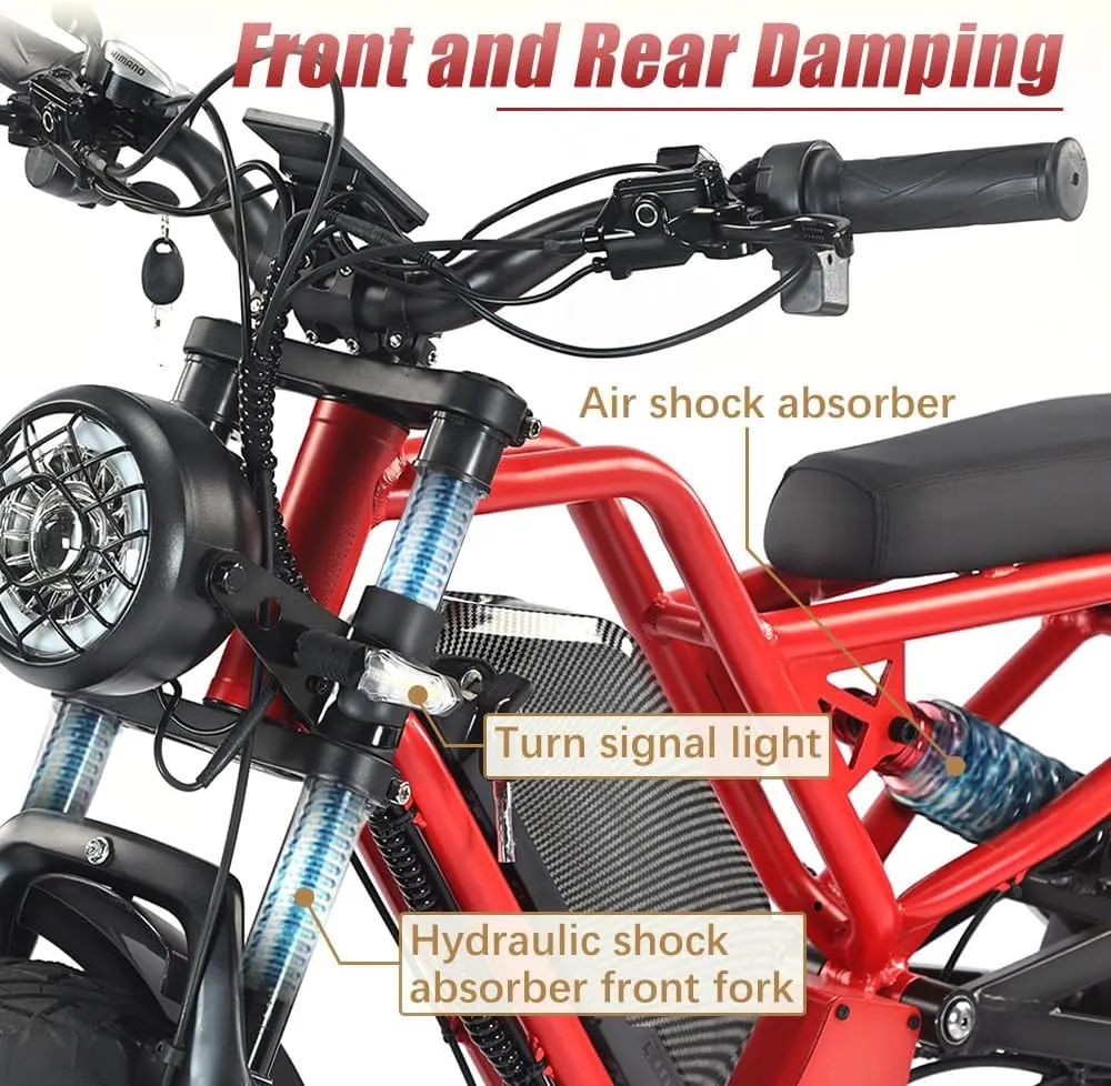 AKEZ 1500W Electric Bike,135N.M,Peak 3000W 35MPH Electric Dirt Bike for Adults,52V/48V 18AH/41AH Removable Battery Electric Mountain Bike,20'' Fat Tire Commuter Ebike,7Speed,with Hydraulic Brake