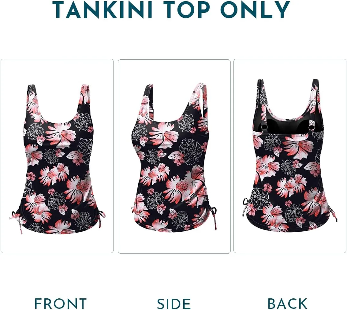 Aleumdr Womens Tankini Top Only Ruched Tummy Control Bathing Suit Top Modest Swim Tank Top No Bottom