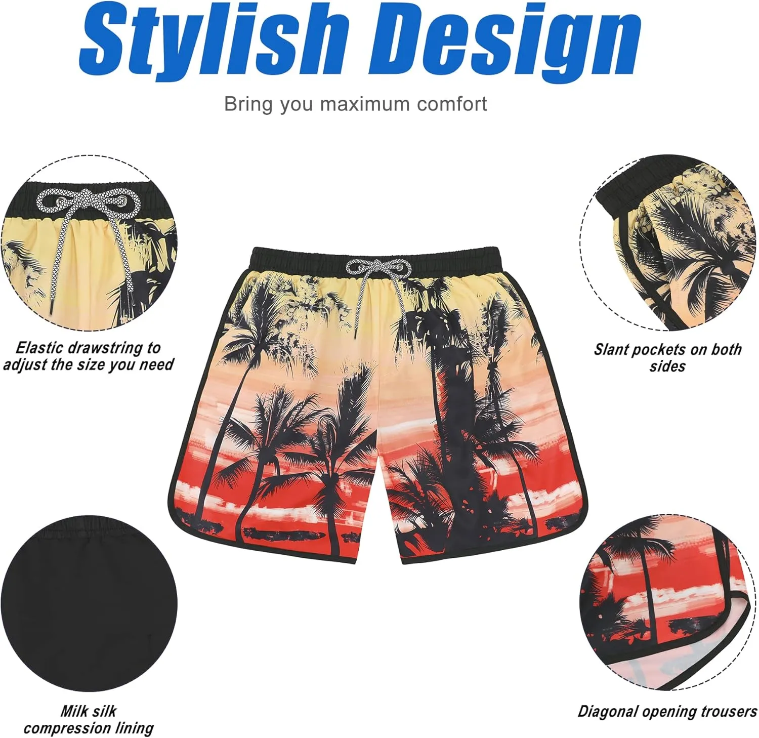 American Trends Men's Swim Trunks Board Shorts Quick Dry Mens Swimming Trunks with Compression Liner