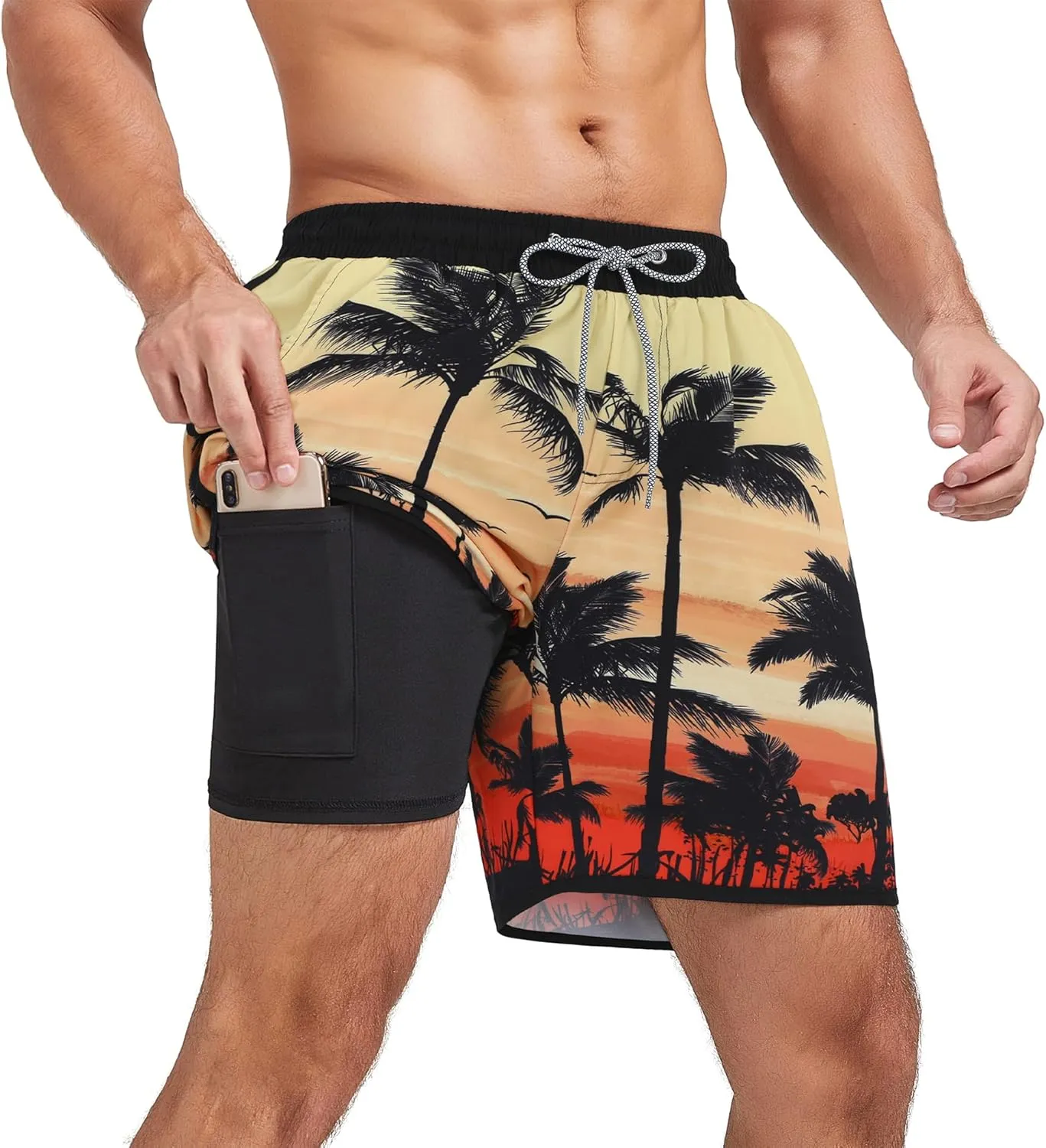 American Trends Men's Swim Trunks Board Shorts Quick Dry Mens Swimming Trunks with Compression Liner