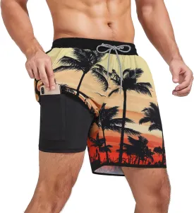 American Trends Men's Swim Trunks Board Shorts Quick Dry Mens Swimming Trunks with Compression Liner