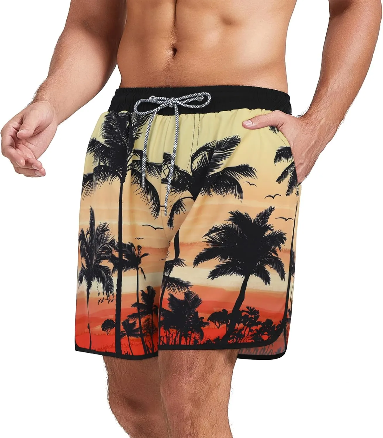 American Trends Men's Swim Trunks Board Shorts Quick Dry Mens Swimming Trunks with Compression Liner