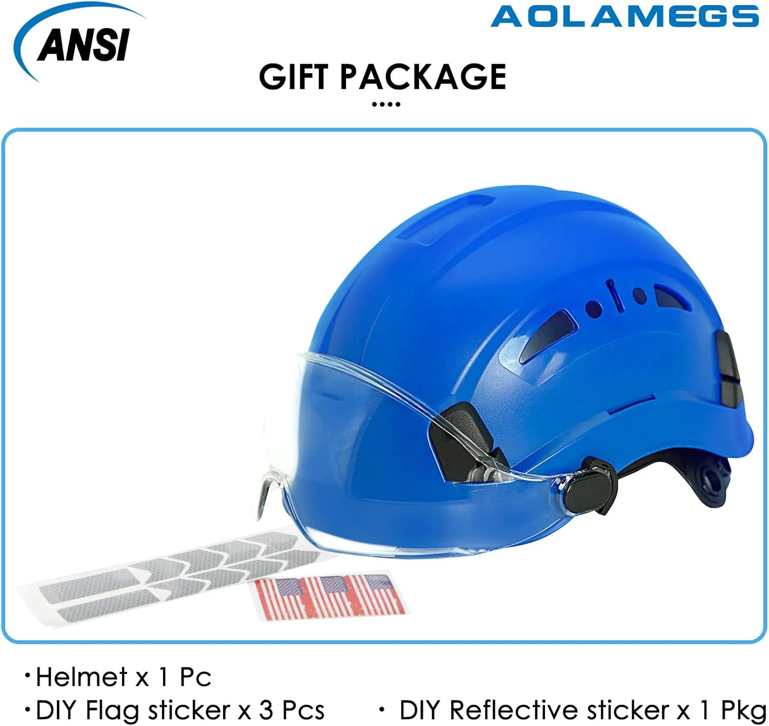 AOLAMEGS Construction Safety Hard Hat - ANSI Z89.1 Type  OSHA Approved Safety Helmets with Chin Straps Lightweight Reflective Vented ABS Hard Hats For Men Women Industrial Workwear 6-point Suspension
