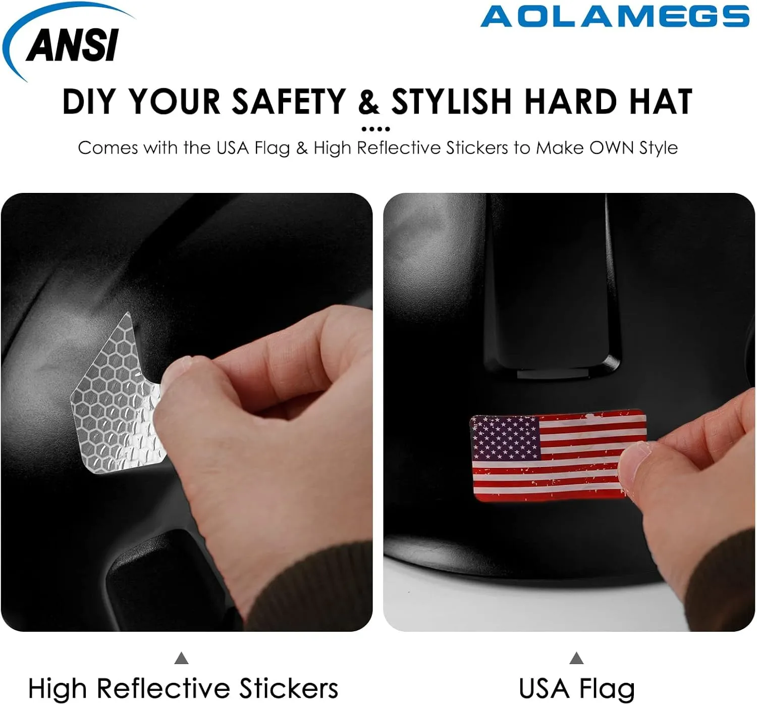 AOLAMEGS Construction Safety Hard Hat - ANSI Z89.1 Type  OSHA Approved Safety Helmets with Chin Straps Lightweight Reflective Vented ABS Hard Hats For Men Women Industrial Workwear 6-point Suspension