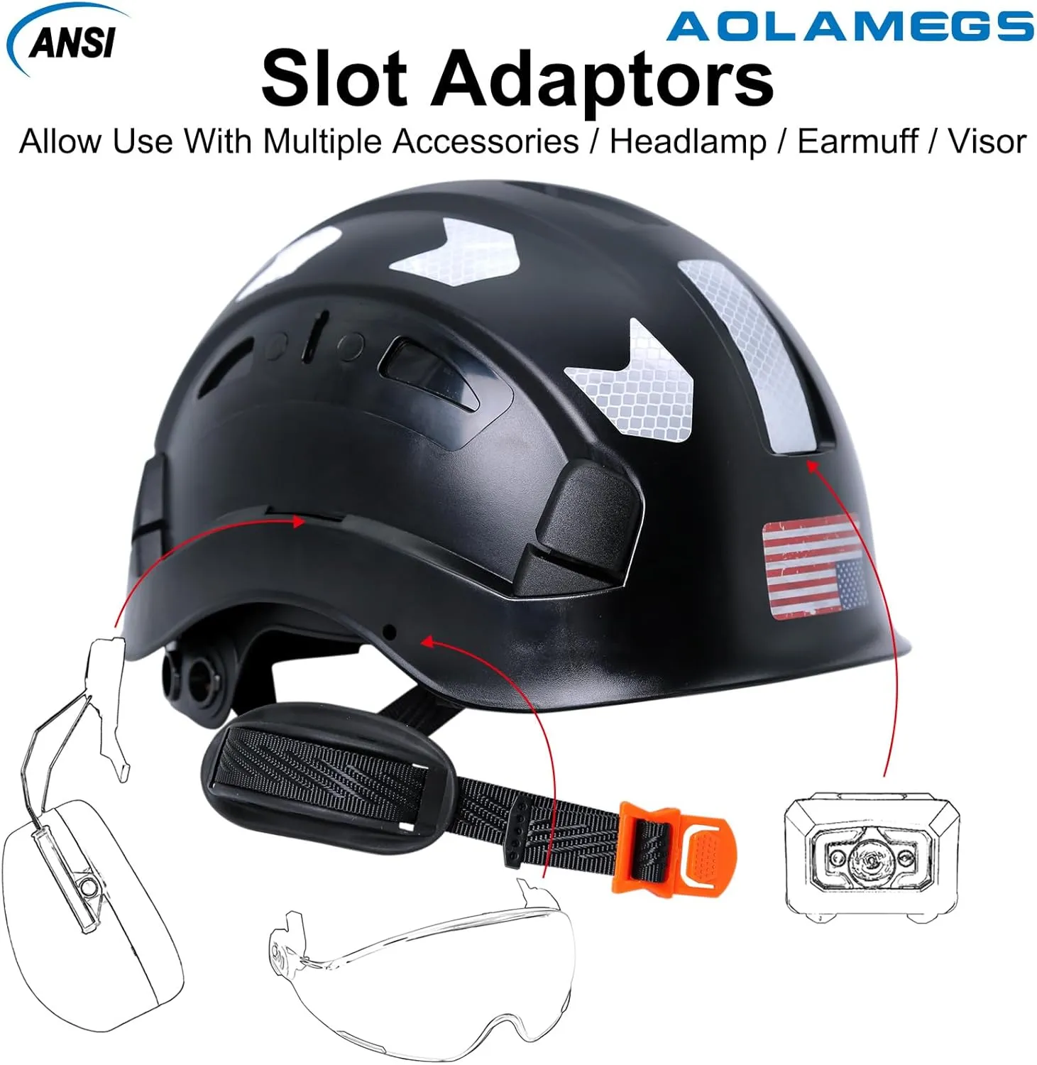 AOLAMEGS Construction Safety Hard Hat - ANSI Z89.1 Type  OSHA Approved Safety Helmets with Chin Straps Lightweight Reflective Vented ABS Hard Hats For Men Women Industrial Workwear 6-point Suspension