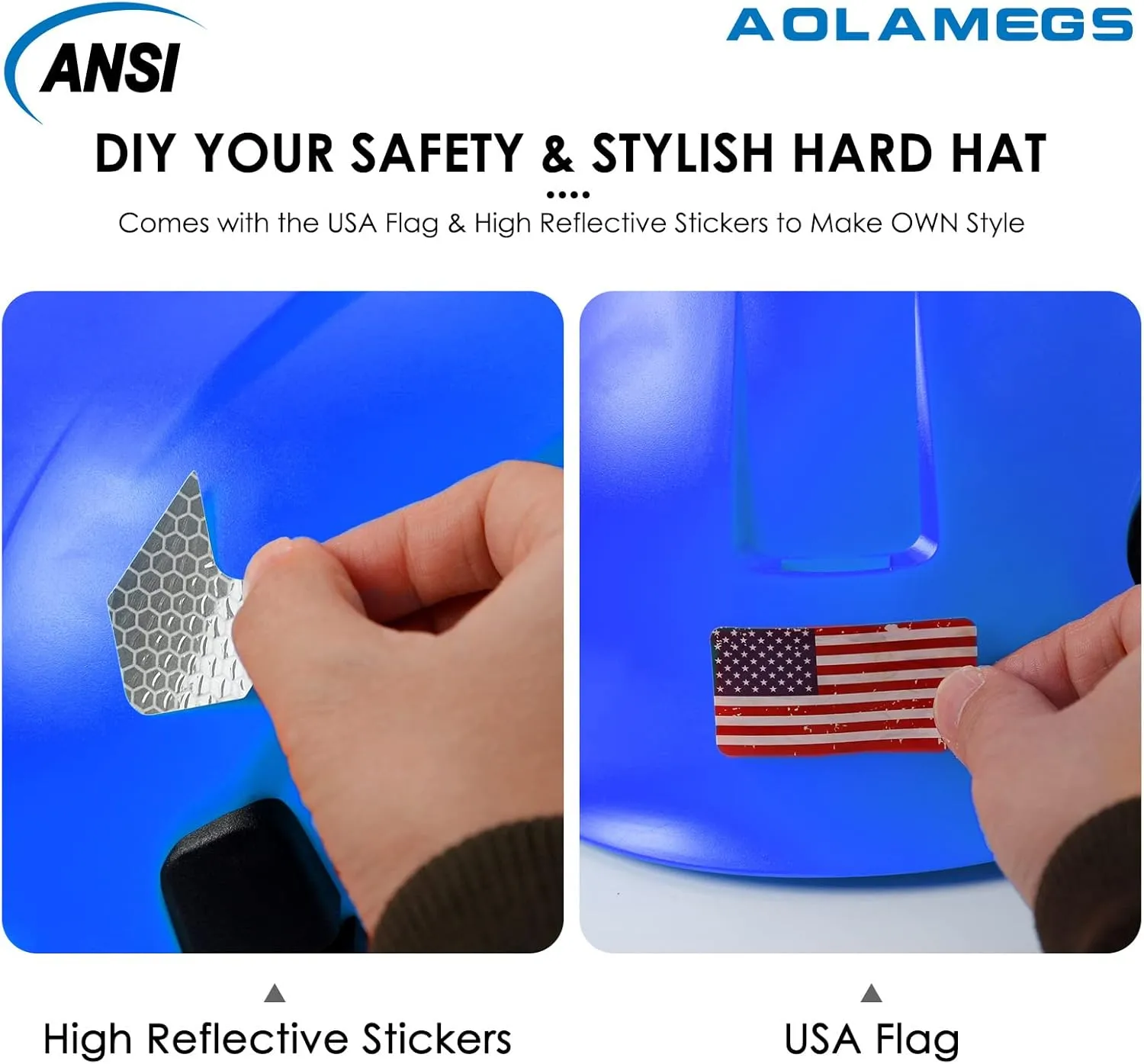 AOLAMEGS Construction Safety Hard Hat - ANSI Z89.1 Type  OSHA Approved Safety Helmets with Chin Straps Lightweight Reflective Vented ABS Hard Hats For Men Women Industrial Workwear 6-point Suspension