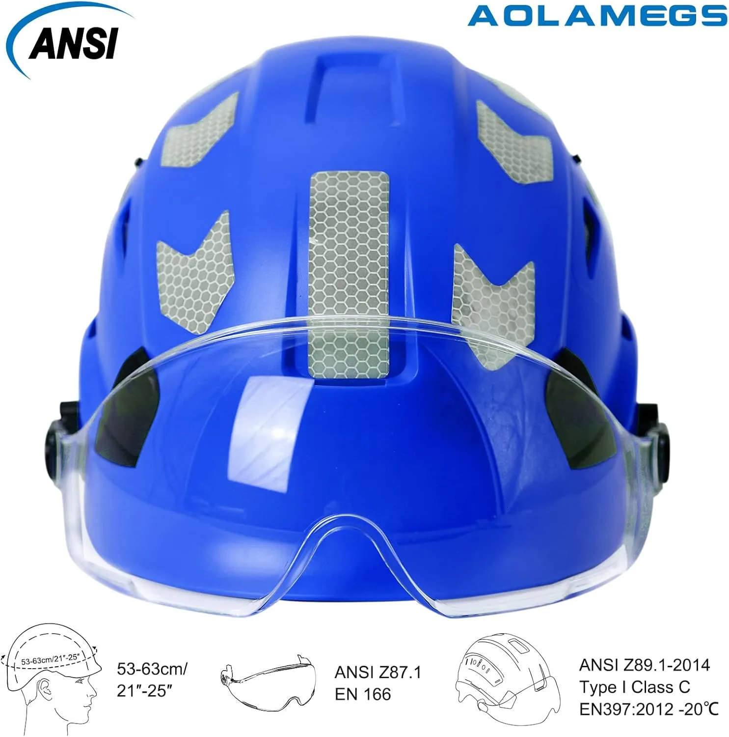 AOLAMEGS Construction Safety Hard Hat - ANSI Z89.1 Type  OSHA Approved Safety Helmets with Chin Straps Lightweight Reflective Vented ABS Hard Hats For Men Women Industrial Workwear 6-point Suspension