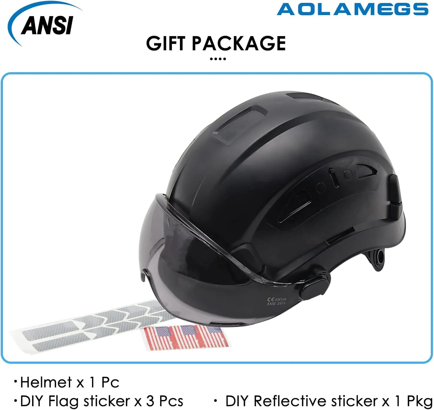 AOLAMEGS Construction Safety Hard Hat - ANSI Z89.1 Type  OSHA Approved Safety Helmets with Chin Straps Lightweight Reflective Vented ABS Hard Hats For Men Women Industrial Workwear 6-point Suspension