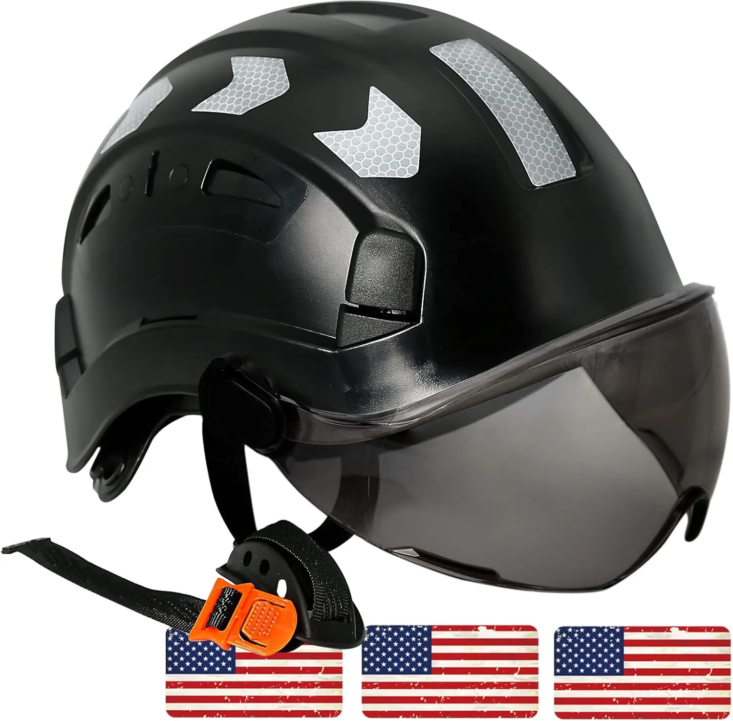AOLAMEGS Construction Safety Hard Hat - ANSI Z89.1 Type  OSHA Approved Safety Helmets with Chin Straps Lightweight Reflective Vented ABS Hard Hats For Men Women Industrial Workwear 6-point Suspension