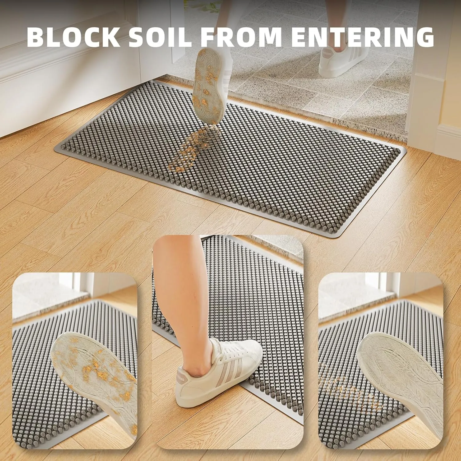 ASOBEAGE Silicone Outdoor Mat for Front Door: Anti Slip Waterproof Indoor Entrance Mat for Garage Garden Indoor Outside Industral Pool (30 ''x 17''-Grey)