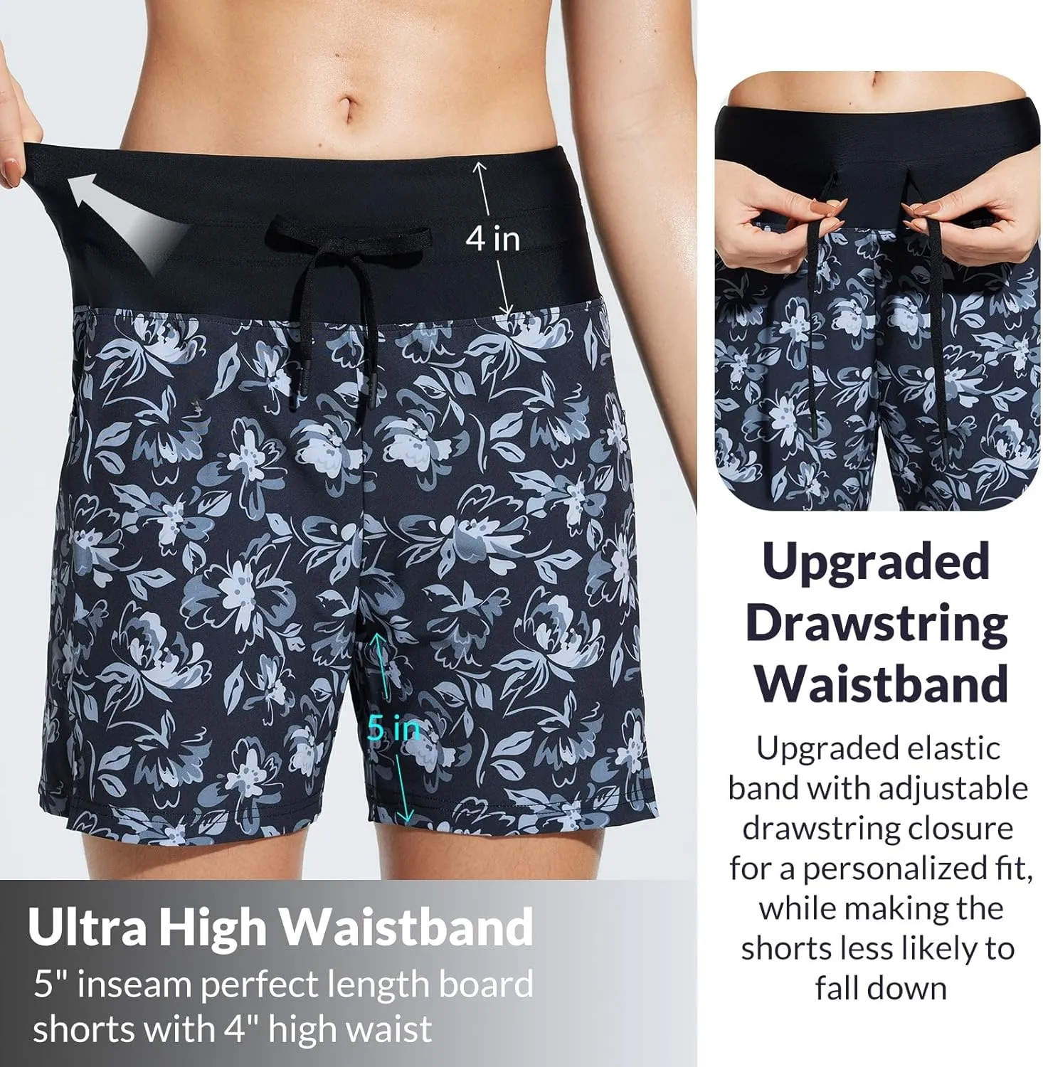 baleaf Women's 9" High Waisted Swim Board Shorts Quick Dry Swimsuits Bottoms with Drawstring