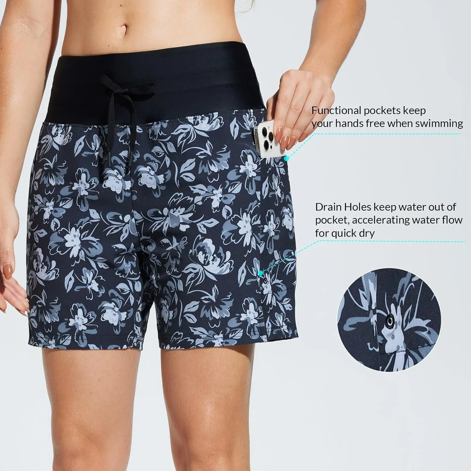 baleaf Women's 9" High Waisted Swim Board Shorts Quick Dry Swimsuits Bottoms with Drawstring