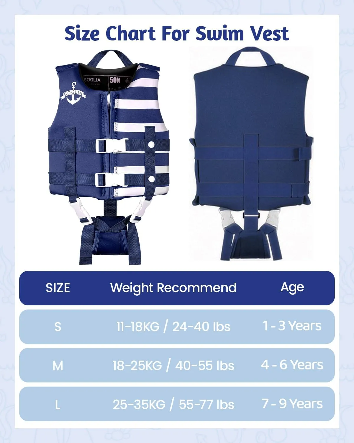 Boglia Toddler Swim Vest Kids Toddlers Floaties for Unisex Boys Girls Floation Swimsuit with Adjustable Safety Strap Age 1-9 Years/30-50Lbs