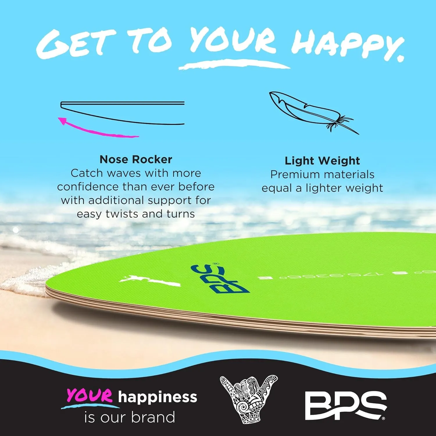BPS New Zealand Shaka Skimboard with Colored EVA Grip Pad and High Gloss Clear Coat Wooden Skim Boards for Kids and Adults | Choose from 3 Sizes and Traction Pad Color