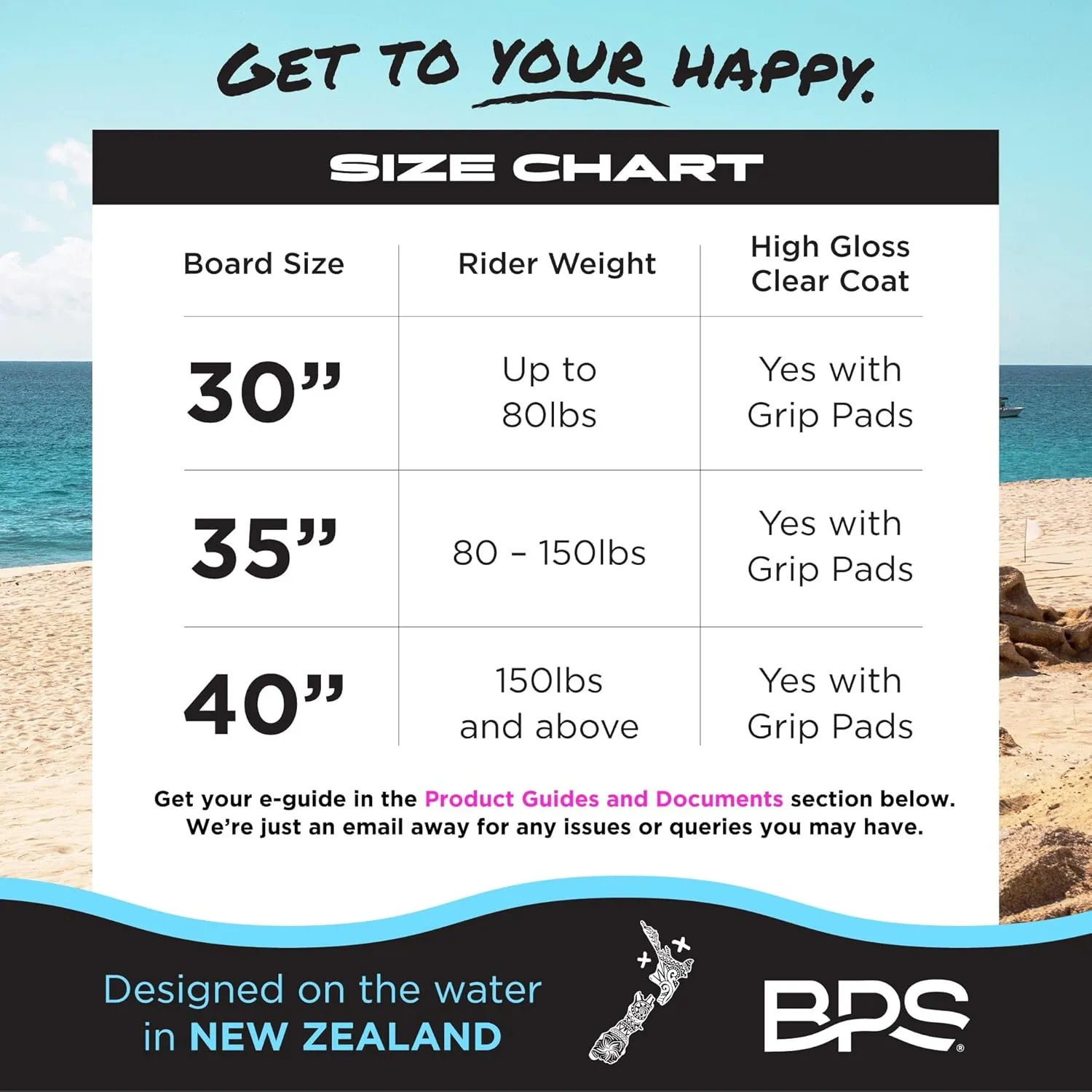 BPS New Zealand Shaka Skimboard with Colored EVA Grip Pad and High Gloss Clear Coat Wooden Skim Boards for Kids and Adults | Choose from 3 Sizes and Traction Pad Color