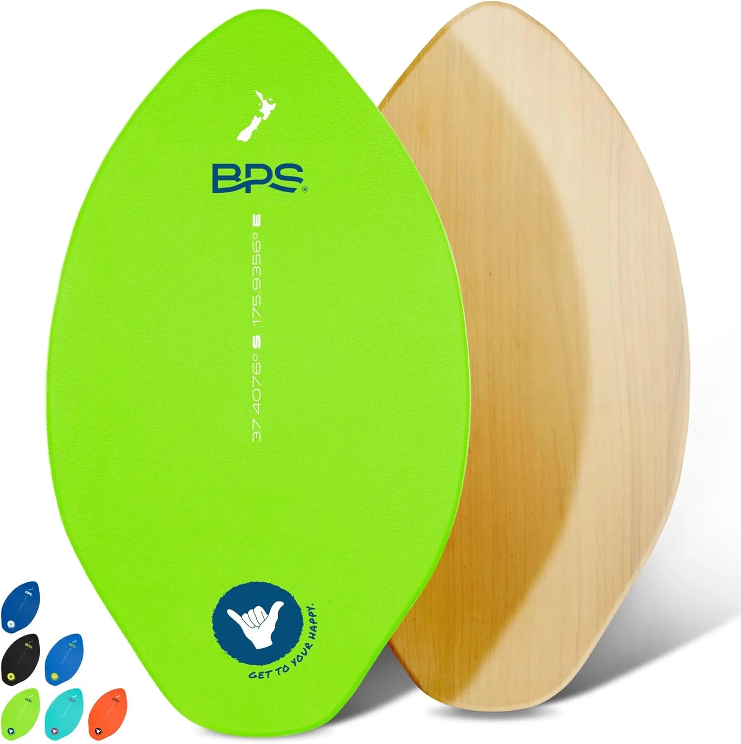 BPS New Zealand Shaka Skimboard with Colored EVA Grip Pad and High Gloss Clear Coat Wooden Skim Boards for Kids and Adults | Choose from 3 Sizes and Traction Pad Color
