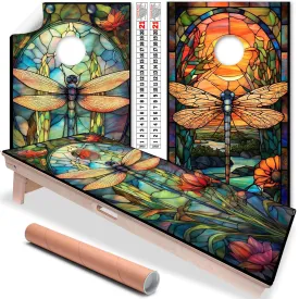 Cornhole Board Wraps and Decals for Boards Set of 2 Skins Professional Vinyl Covers Sticker Colorful Dragonflies Art Cornhole Wraps Stickers Cornhole Skins Cornhole Wraps for Boards