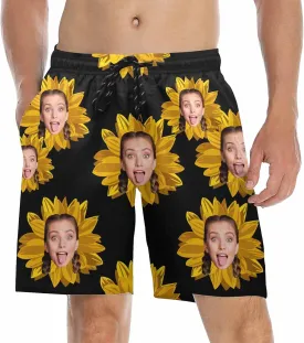 Custom Face Print Men's Swim Shorts Personalized Beach Shorts with Women Face for Men Funny Birthday Gift