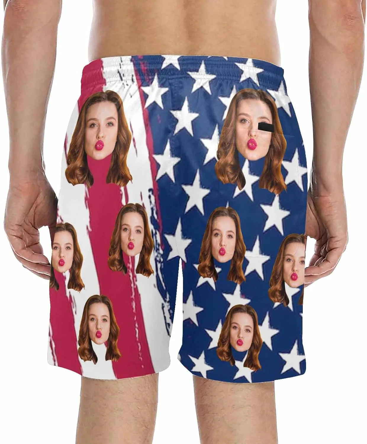 Custom Face Print Men's Swim Shorts Personalized Beach Shorts with Women Face for Men Funny Birthday Gift
