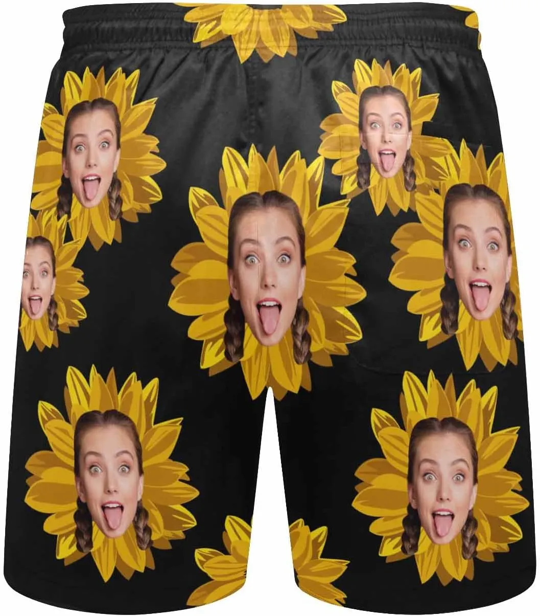 Custom Face Print Men's Swim Shorts Personalized Beach Shorts with Women Face for Men Funny Birthday Gift