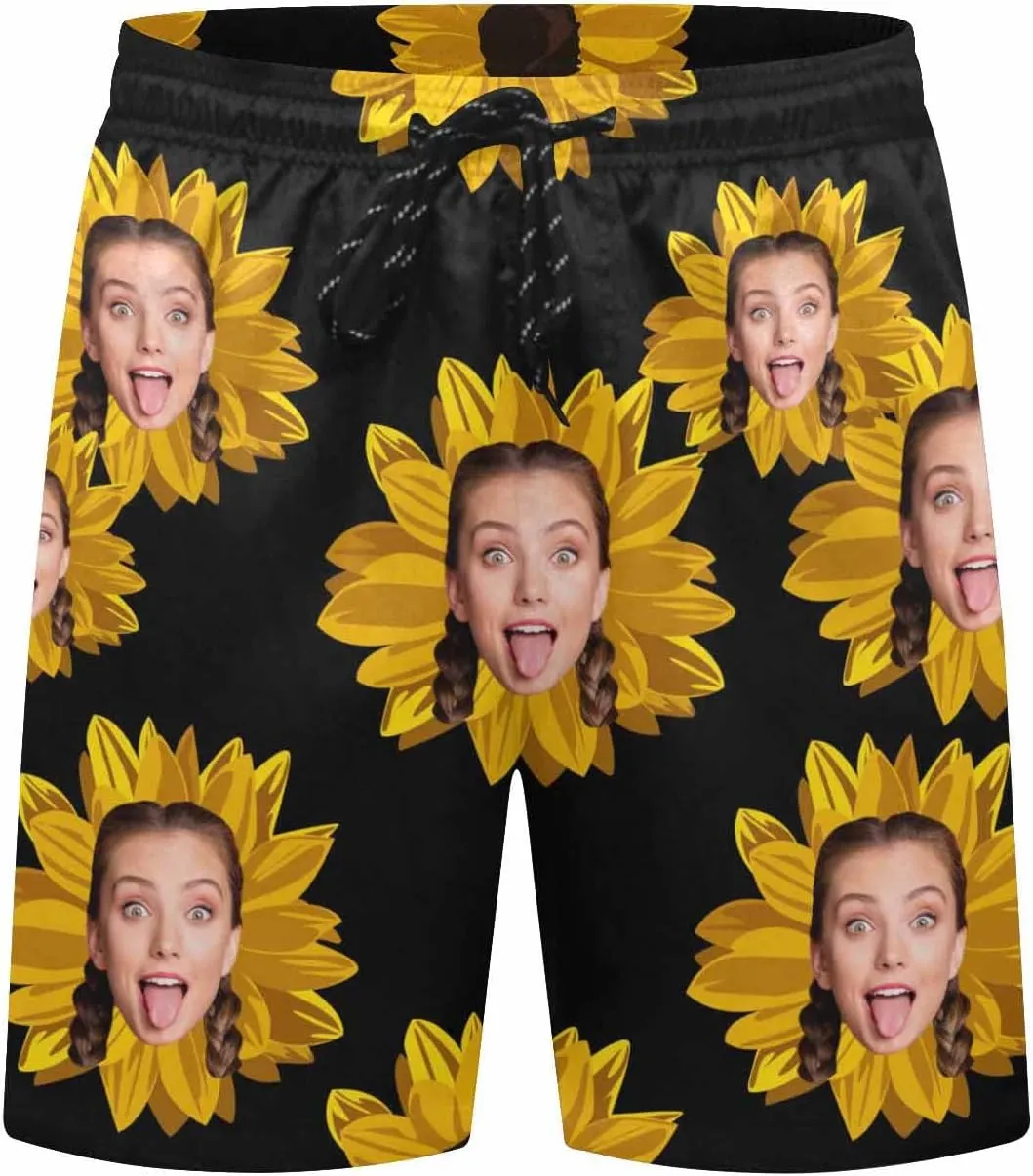 Custom Face Print Men's Swim Shorts Personalized Beach Shorts with Women Face for Men Funny Birthday Gift