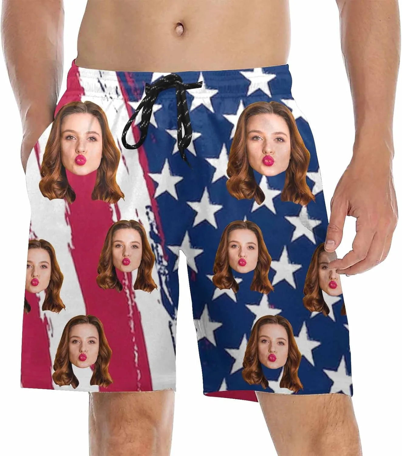 Custom Face Print Men's Swim Shorts Personalized Beach Shorts with Women Face for Men Funny Birthday Gift