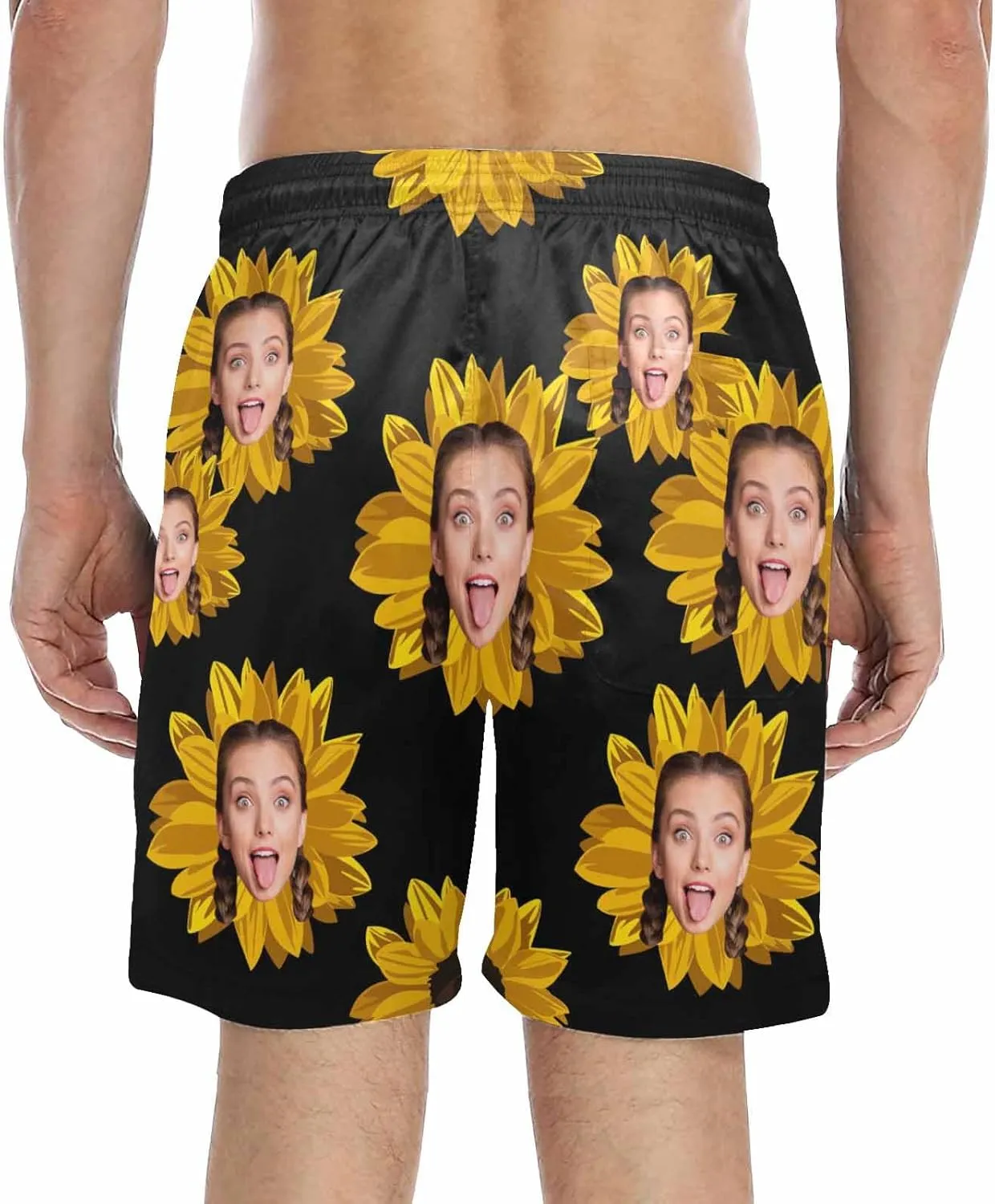 Custom Face Print Men's Swim Shorts Personalized Beach Shorts with Women Face for Men Funny Birthday Gift