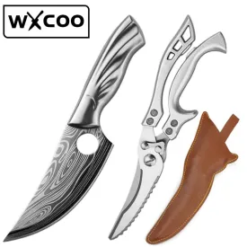 Damascus Pattern Stainless Steel Boning  Butcher Knife Meat Cleaver Outdoor Hunting Kitchen