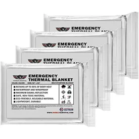 EVERLIT Survival Emergency Mylar Thermal Blanket, Foil Space Blanket Designed for NASA, Body Warmer Blanket for Outdoor, First Aid, Camping Gear, Hiking Travel (Silver, 4 Pack)