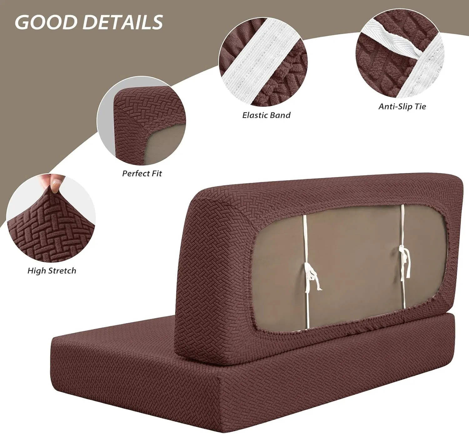 Gollense RV Dinette Cushion Covers, Stretch Camper Dinette Cushion Covers, Sectional Replacement RV Seat Covers for Travel Trailer Couch - Includes 2 Backrest Cover & 2 Bench Cover (T-Coffee)