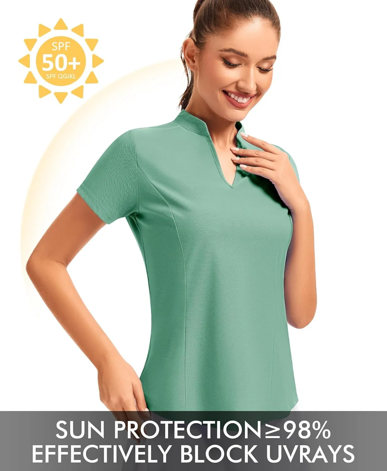 JoyGirl Women Golf Polo Shirts UPF 50  Short Sleeve Athletic T Shirts V Neck Quick Dry Tennis Tops for Women