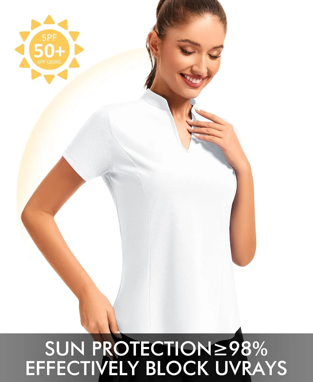 JoyGirl Women Golf Polo Shirts UPF 50  Short Sleeve Athletic T Shirts V Neck Quick Dry Tennis Tops for Women