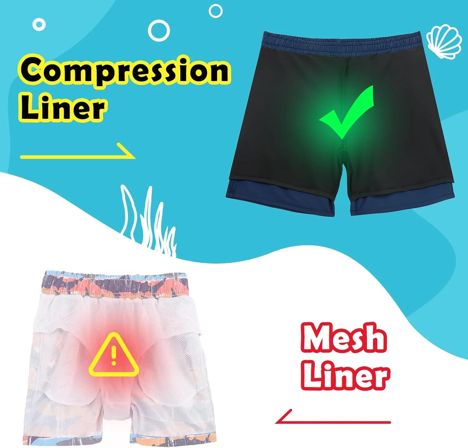 KAKU NANU Boys Swim Trunks Compression Liner Bathing Swimsuit Quick Dry Boxer Beach Board Shorts with Pockets 2-14 Years