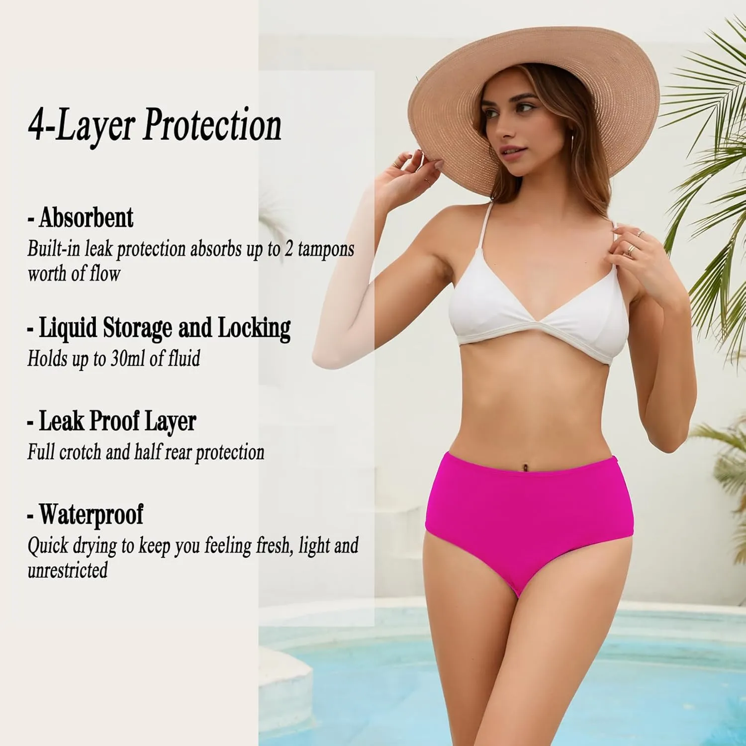 Leoparts Period Swimwear Leakproof Bikini Bottoms Black High Waisted Coverage Swimsuit Bottom for Girls Teens Women