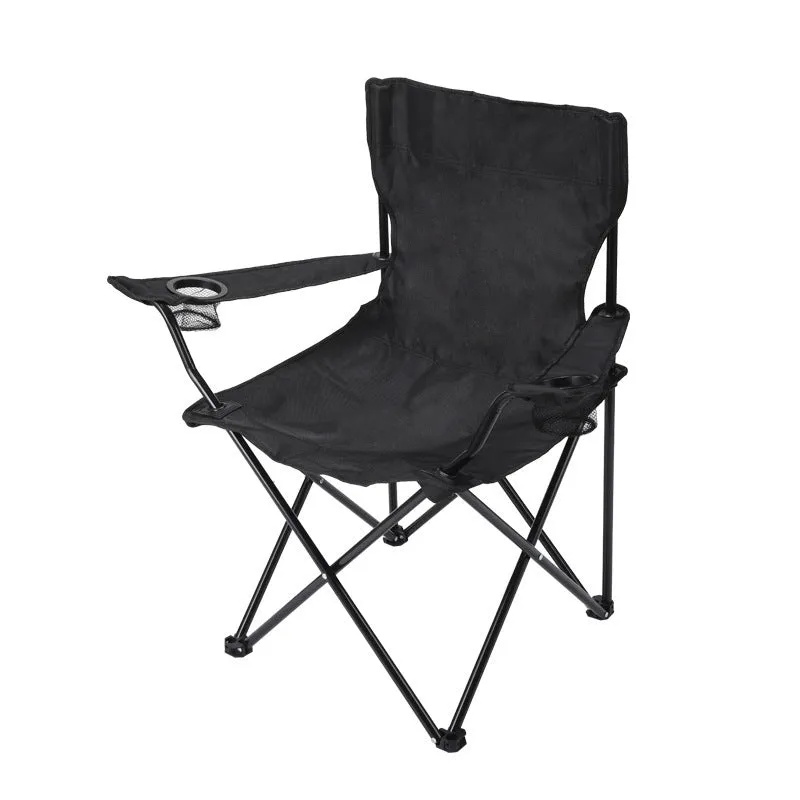 NNEDSZ 2pcs Black Portable Folding Camping Chair with Armrests and Cup Holder