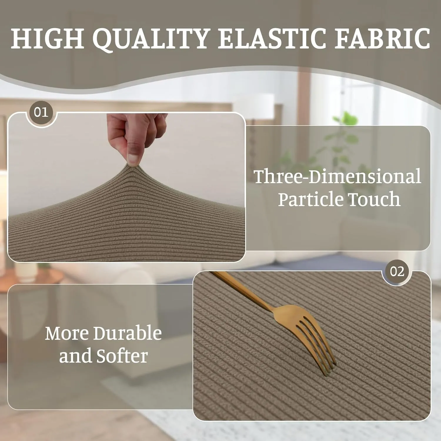 Sectional Couch Covers for Sofa Cushion L Shaped Couch Cover Washable Soft Couch Cushion Covers Stretch Sofa Slipcovers(1-Piece for Sofa Seat or Backrest, Khaki)
