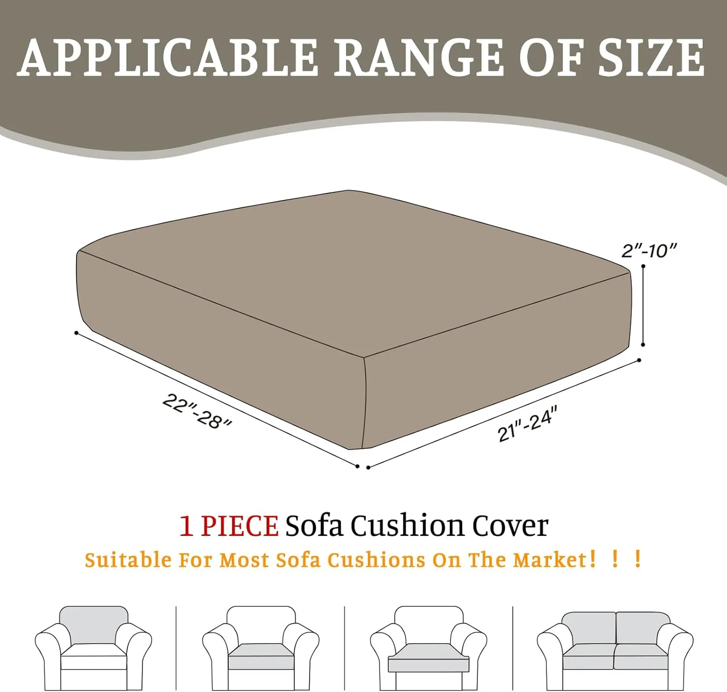 Sectional Couch Covers for Sofa Cushion L Shaped Couch Cover Washable Soft Couch Cushion Covers Stretch Sofa Slipcovers(1-Piece for Sofa Seat or Backrest, Khaki)