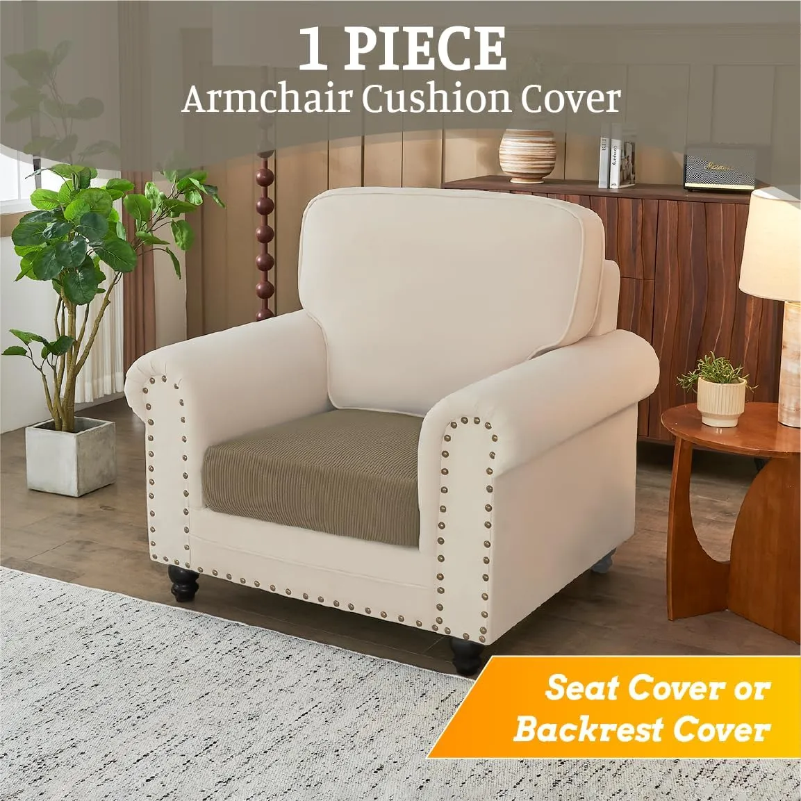Sectional Couch Covers for Sofa Cushion L Shaped Couch Cover Washable Soft Couch Cushion Covers Stretch Sofa Slipcovers(1-Piece for Sofa Seat or Backrest, Khaki)