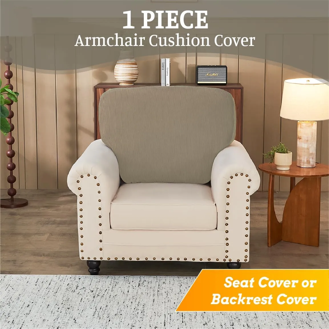 Sectional Couch Covers for Sofa Cushion L Shaped Couch Cover Washable Soft Couch Cushion Covers Stretch Sofa Slipcovers(1-Piece for Sofa Seat or Backrest, Khaki)