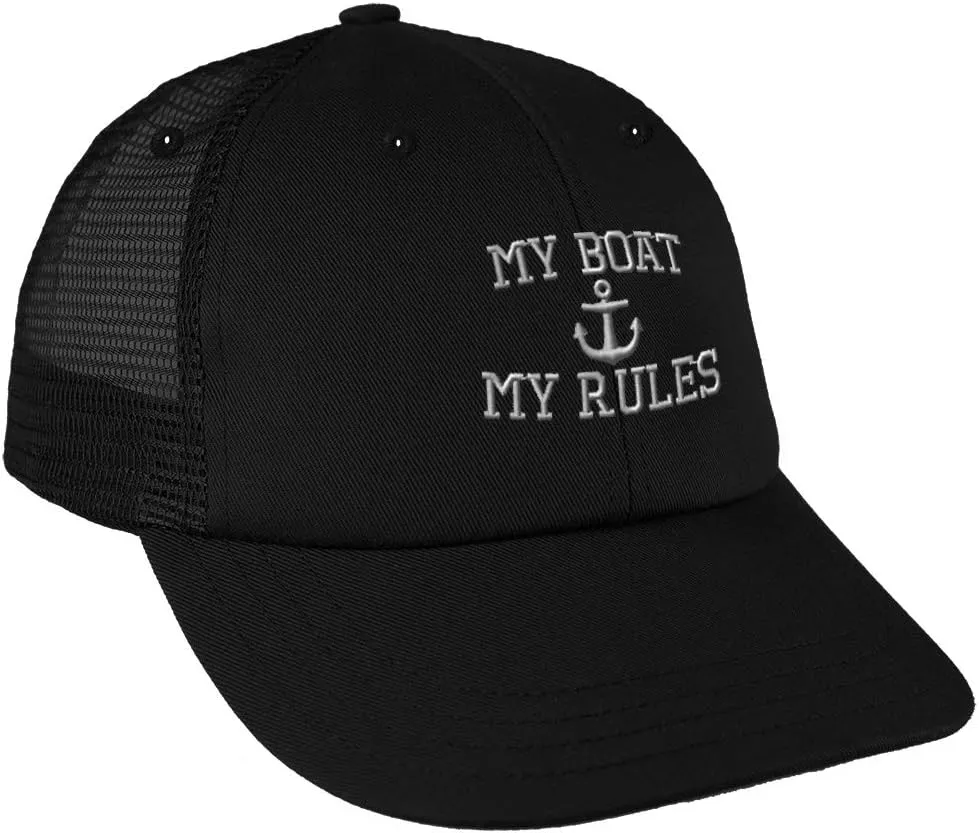 Trucker Hat Baseball Cap My Boat Rules Anchor Captain A Embroidery Snapback