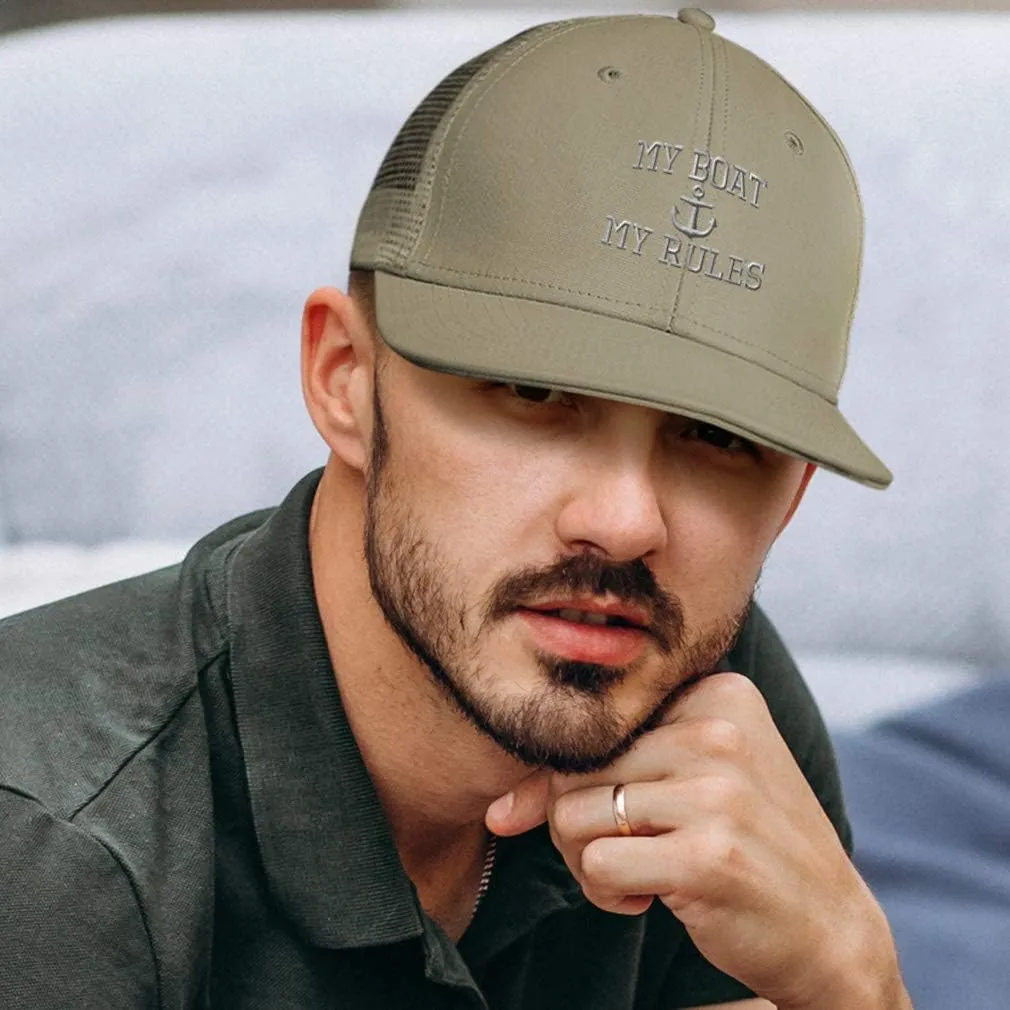 Trucker Hat Baseball Cap My Boat Rules Anchor Captain A Embroidery Snapback