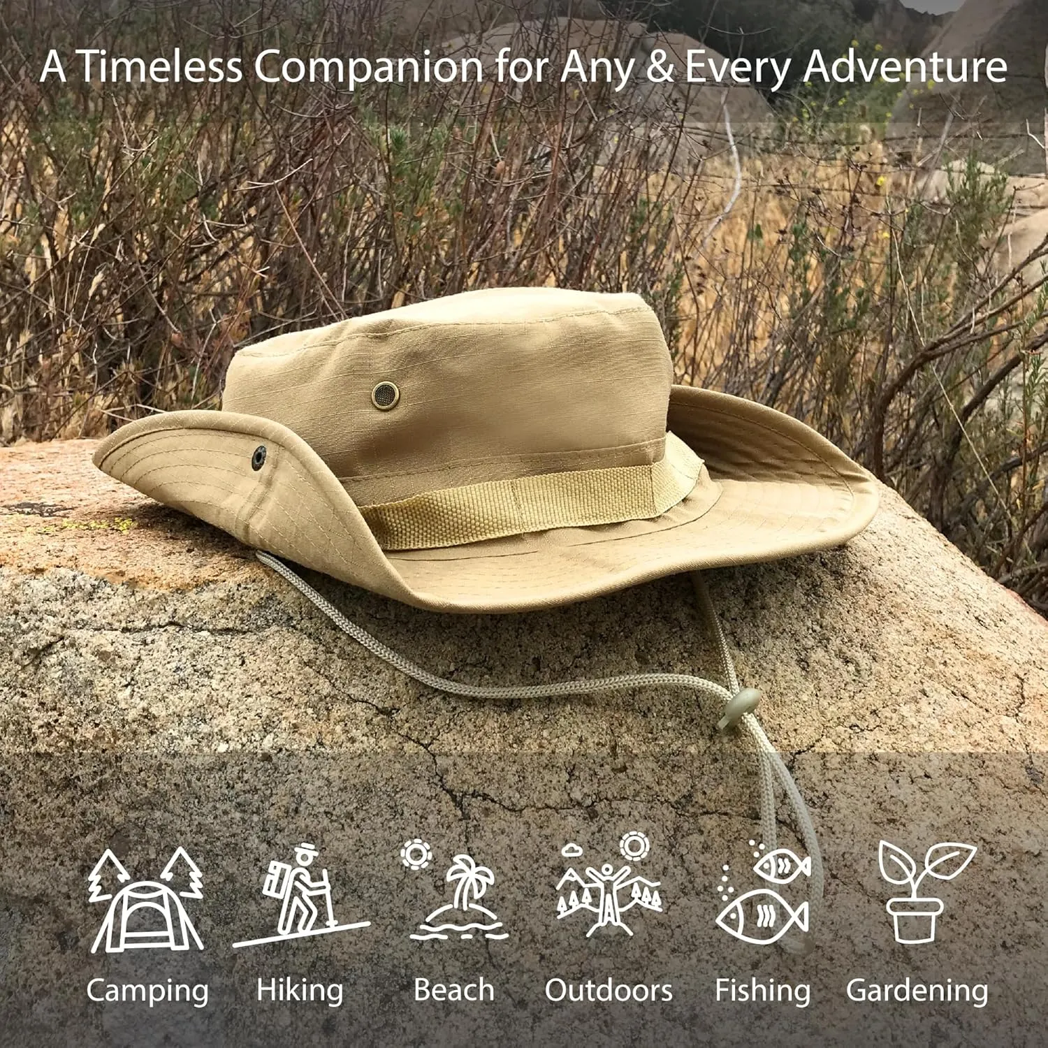 Wide Brim Boonie Hat, Men & Women Top Camo Bucket Hats for Safari Military Beach