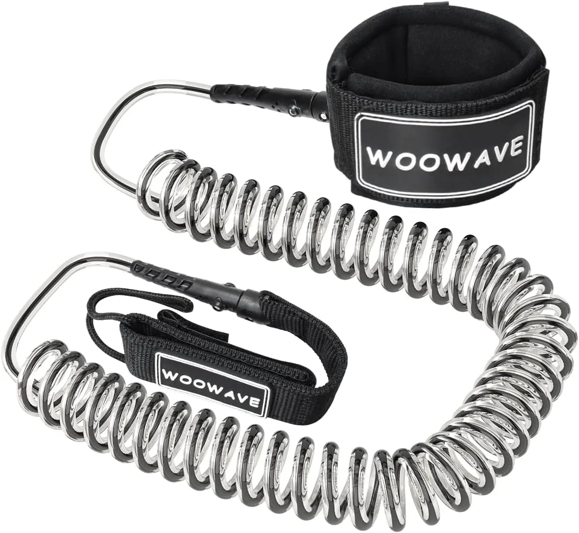 WOOWAVE SUP Leash Premium Stand Up Paddle Board Surfboard Leash Coiled 8/10 feet Stay on Board with Waterproof Wallet/Phone Case
